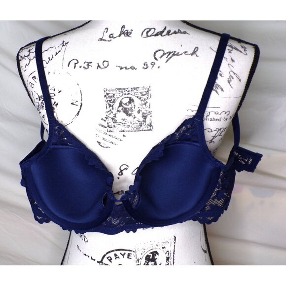 🆕ETAM Legende Underwire Demi Lace Bra 36C Navy Blue - Picture 8 of 8